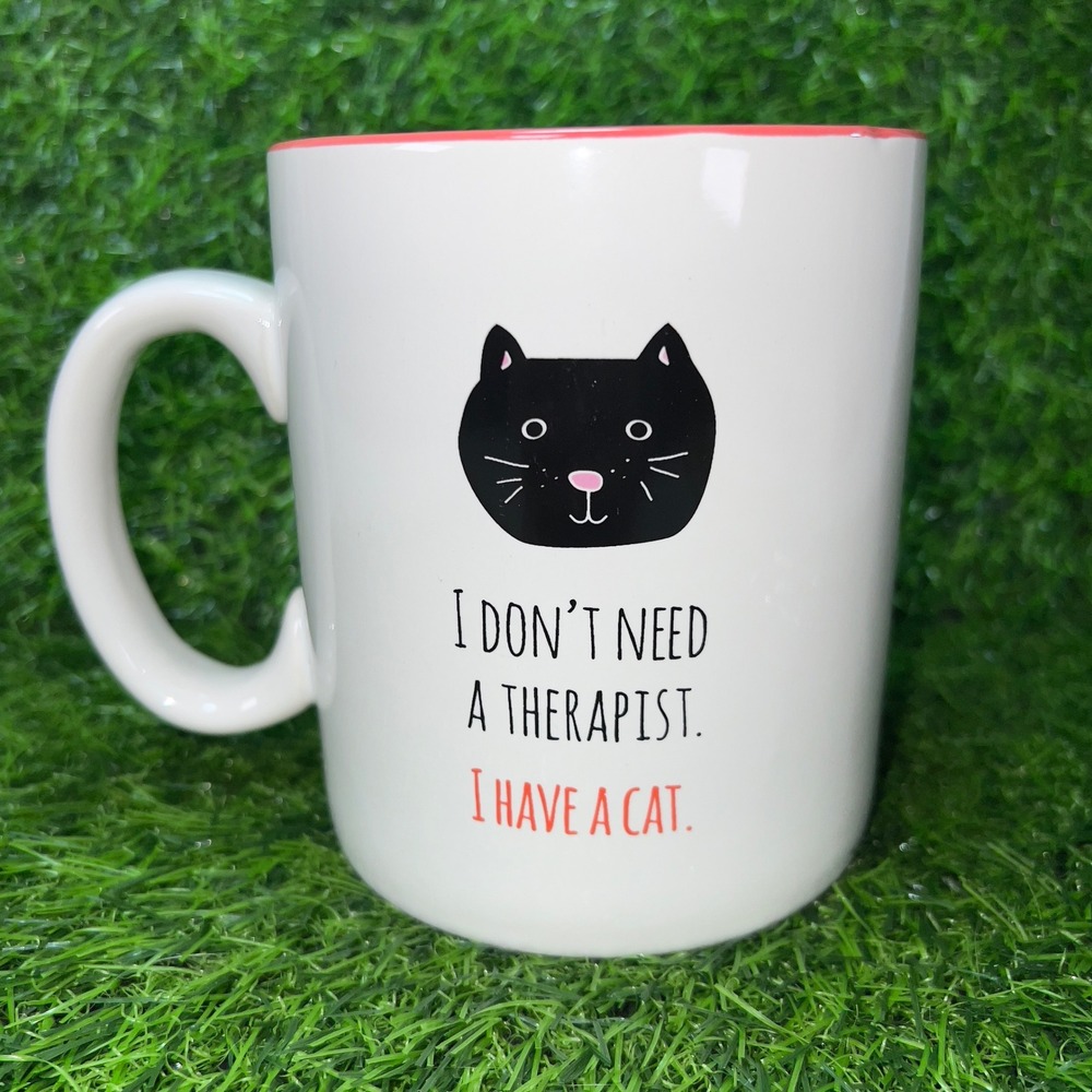 Strawberry Street Cat Mug I Don't Need a Therapist I Have a Cat White Pink